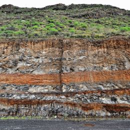 Cliff formation showing many layers of rock