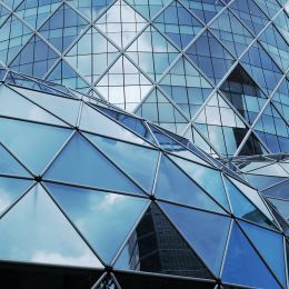 2 all-glass buildings with diamond windows