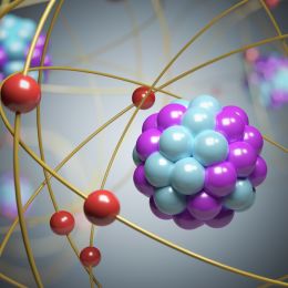 zoomed in atom showing protons, neutrons and electrons