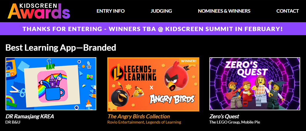 kidscreen awards best learning app branded for kids